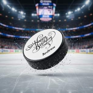 Happy Birthday Personalised Hockey Puck