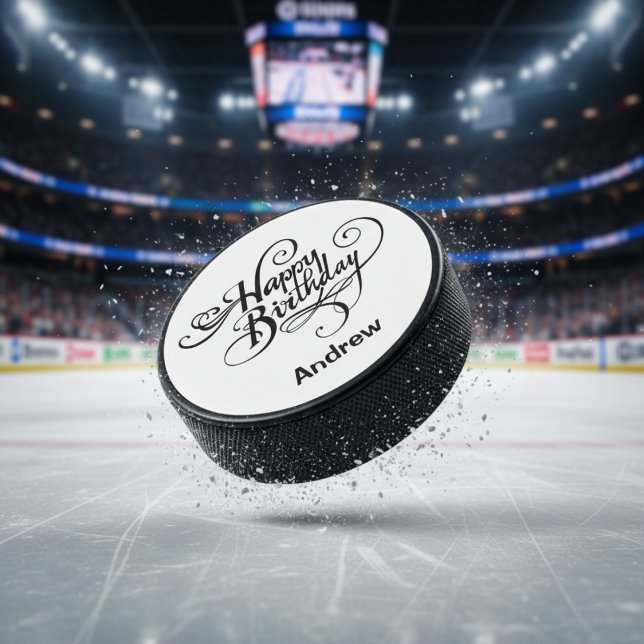 Happy Birthday Personalised  Hockey Puck (Happy Birthday Personalized Hockey Puck)