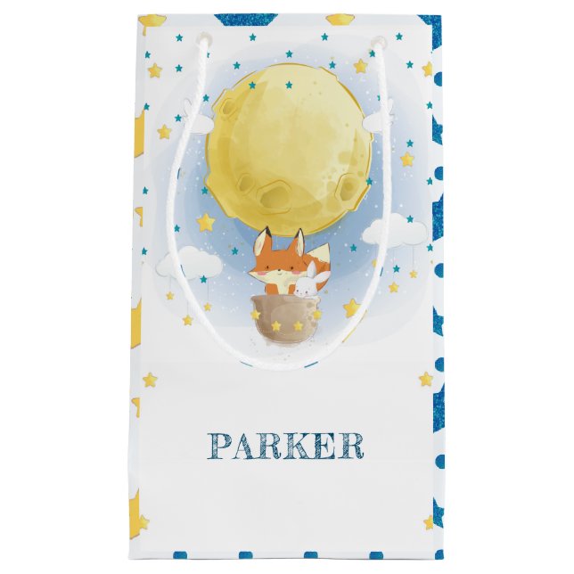 Happy Birthday Personalised Moon Air Balloon Small Gift Bag (Front)