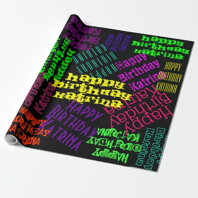 Happy Birthday Personalised Name and colours Wrapping Paper (Unrolled)