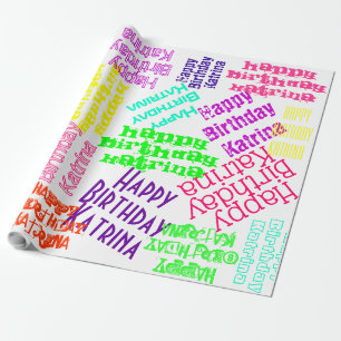 Happy Birthday Personalised Name and colours Wrapping Paper