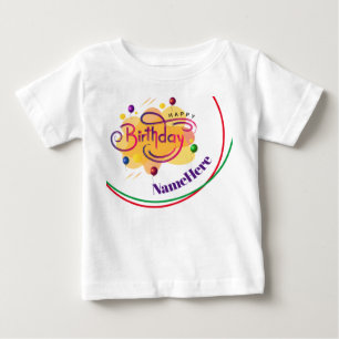 Happy Birthday Personalised Name Modern Gift For Baby T-Shirt