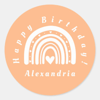Happy Birthday Personalised Peach Rainbow Classic Round Sticker
