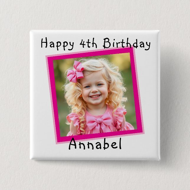 Happy Birthday Personalised Photo 15 Cm Square Badge (Front)
