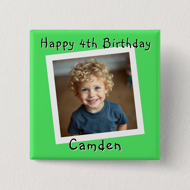 Happy Birthday Personalised Photo 15 Cm Square Badge (Front)