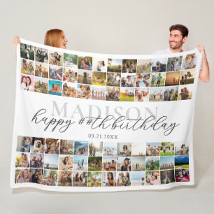 Happy Birthday Personalised Photo Collage Fleece Blanket