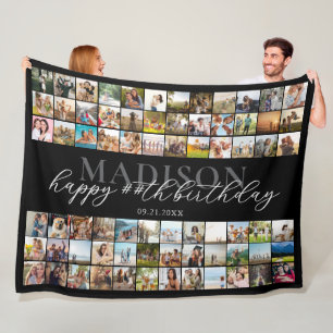 Happy Birthday Personalised Photo Collage Fleece Blanket