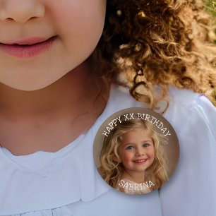 Happy Birthday Personalised Photo, Name and Age  6 Cm Round Badge