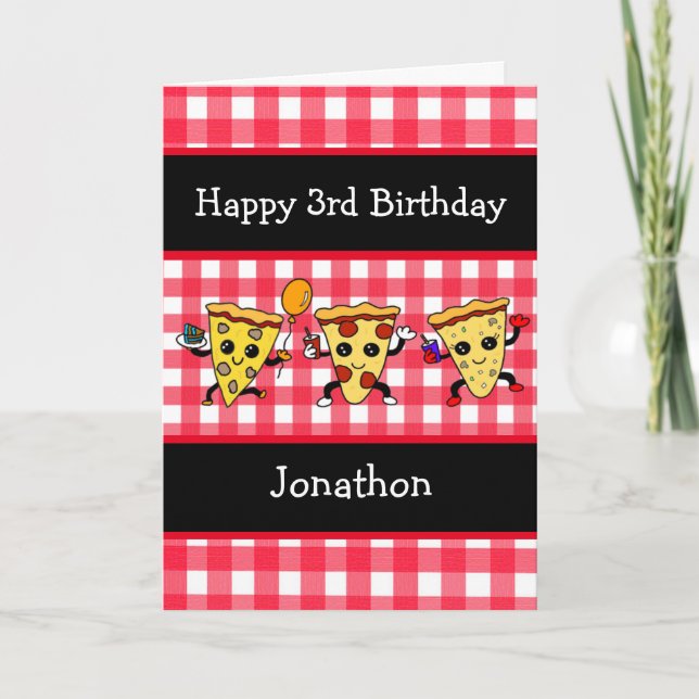 Happy Birthday Personalised Pizza Party  Card (Front)