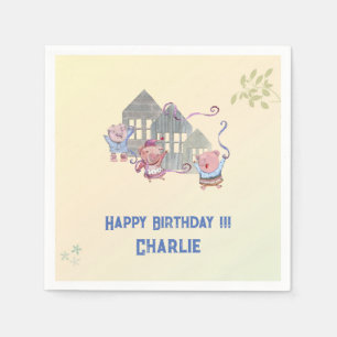 Happy Birthday Personalised Three Little Pigs  Napkin