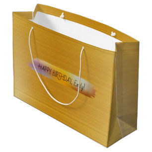 Happy Birthday Personalised trendy modern gold Large Gift Bag