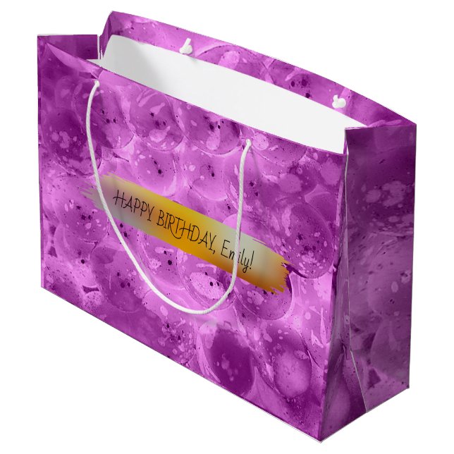 Happy Birthday Personalised trendy modern purple Large Gift Bag (Back Angled)