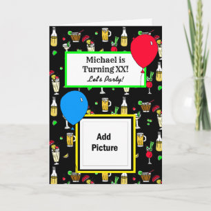Happy Birthday Personalized Cocktails and Beers Card