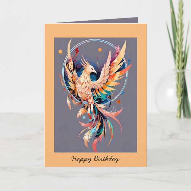 Happy birthday phoenix rising customisable text card (Front)