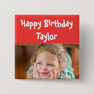 Happy Birthday Photo 15 Cm Square Badge