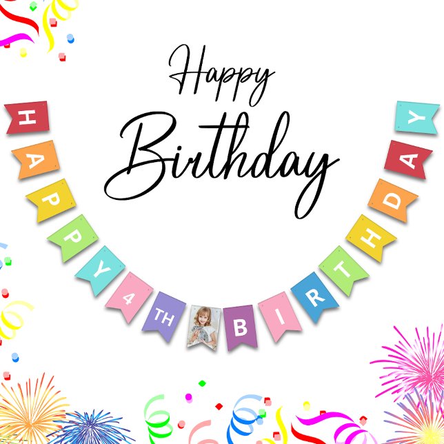 Happy Birthday Photo Age Colourful Bunting (Elevate birthdays with our vibrant, personalized bunting flag for a festive celebration!)