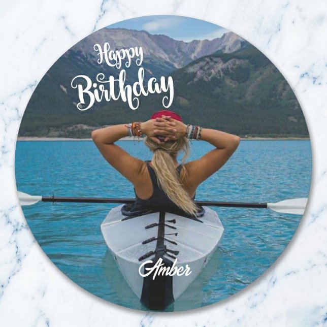 Happy Birthday Photo Classic Round Sticker (Swap the picture to make it yours.)
