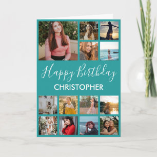 Happy Birthday Photo Collage 13 Photos Teal Card
