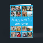 Happy Birthday Photo Collage 16 Photos Blue Card<br><div class="desc">Happy Birthday Photo Collage 16 Photos for Any Age Blue Birthday Card. 1st 13th 15th 16th 18th 20th 21st 30th 40th 50th 60th 70th 80th 90th 100th,  Any Ages. For further customisation,  please click the "Customise it" button and use our design tool to modify this template.</div>