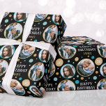Happy Birthday Photo Collage Any Age Green 30th Wrapping Paper<br><div class="desc">Create a stylish photo collage gift wrap with three favourite photos! Personalise the template with the recipient's name, and birthday age. A fun design featuring a seamless pattern of circle-shaped photographs, stars and "Happy Birthday" in a trendy font. Perfect for family, kids, friends, and pets! Printed colours: turquoise green, blue,...</div>