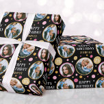 Happy Birthday Photo Collage Any Age Pink 25th Wrapping Paper<br><div class="desc">Create a stylish photo collage gift wrap with three favourite photos! Personalise the template with the recipient's name, and birthday age. A fun design featuring a seamless pattern of circle-shaped photographs, stars and "Happy Birthday" in a trendy font. Perfect for family, kids, friends, and pets! Printed colours: pink, black, white...</div>