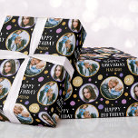 Happy Birthday Photo Collage Any Age Purple Wrapping Paper<br><div class="desc">Create a stylish photo collage gift wrap with three favourite photos! Personalise the template with the recipient's name, and birthday age. A fun design featuring a seamless pattern of circle-shaped photographs, stars and "Happy Birthday" in a trendy font. Perfect for family, kids, friends, and pets! Printed colours: purple, black, white...</div>