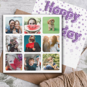 Happy Birthday Photo Collage & Balloon Text Holida Holiday Card