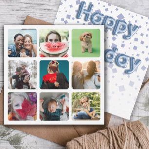 Happy Birthday Photo Collage & Balloon Text Holiday Card