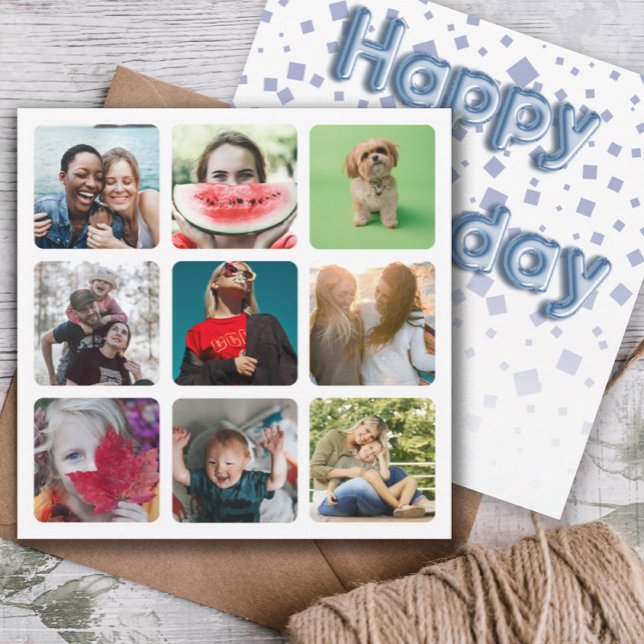 Happy Birthday Photo Collage & Balloon Text  Holiday Card (Creator Uploaded)