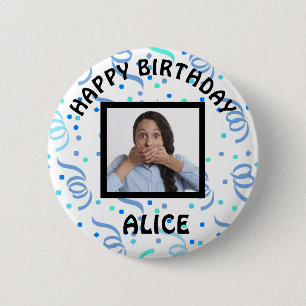 Happy Birthday Photo Confetti 6 Cm Round Badge