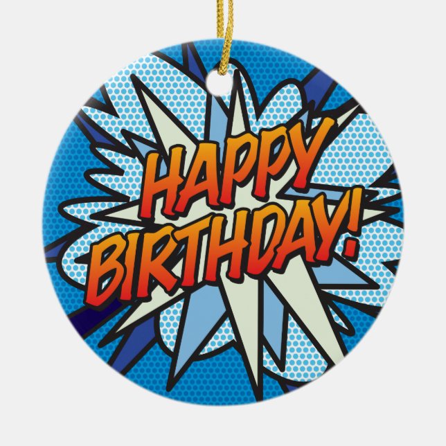 HAPPY BIRTHDAY Photo Fun Retro Comic Book Ceramic Ornament (Front)