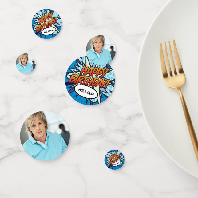 HAPPY BIRTHDAY Photo Fun Retro Comic Book Confetti (Group)