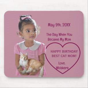 Happy Birthday Photos Cat & Mum in Heart Mousepad