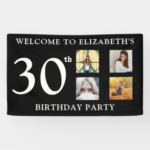 Happy Birthday Photos Party Black And White Banner