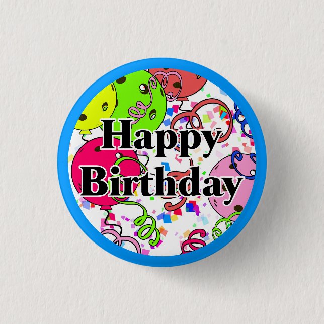 Happy Birthday Pickleball Balloons Confetti White 3 Cm Round Badge (Front)