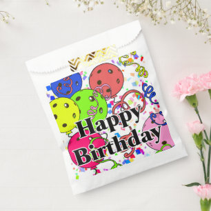 Happy Birthday Pickleball Balloons Confetti White Favour Bag
