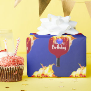 Happy Birthday Pickleball Paddle On Fire Wrapping Paper