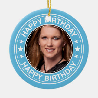 Happy Birthday Picture Frame in Blue Ceramic Ornament