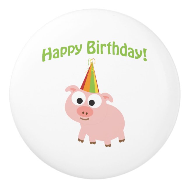 Happy Birthday Pig Ceramic Knob (Front)