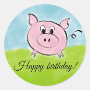 Happy birthday pig classic round sticker