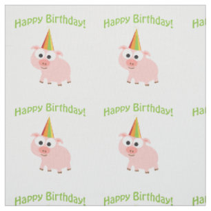 Happy Birthday Pig Fabric