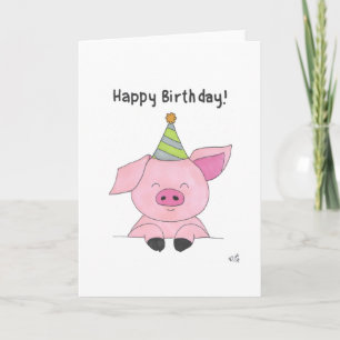 Happy Birthday Pig in Party Hat Card