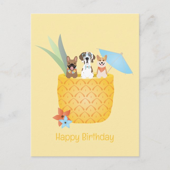 Happy Birthday Pina Colada Pineapple Dogs Postcard (Front)