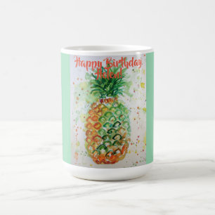 Happy Birthday Pineapple Art Lime Green Name Mug