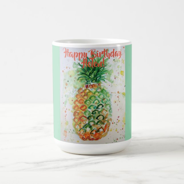 Happy Birthday Pineapple Art Lime Green Name Mug (Center)