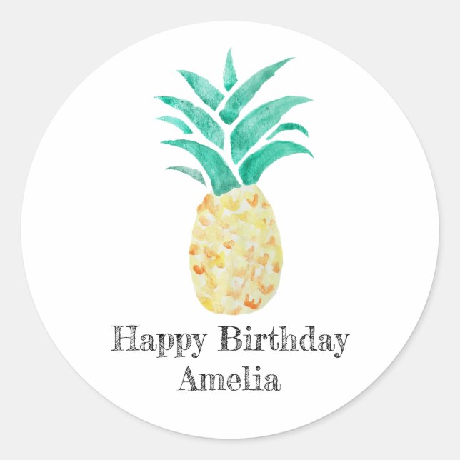 Happy Birthday Pineapple Tropical Party Stickers (Front)