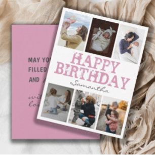 Happy Birthday Pink 6 Photo Collage Greeting Card