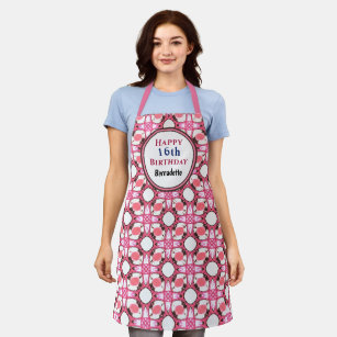 Happy Birthday Pink Abstract Pattern Personalize Apron