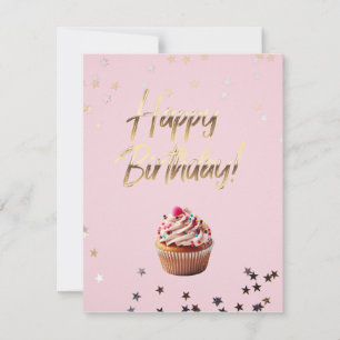 happy birthday pink and gold design card