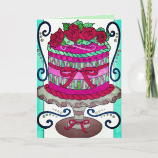 Happy Birthday - Pink and Green Cake Card